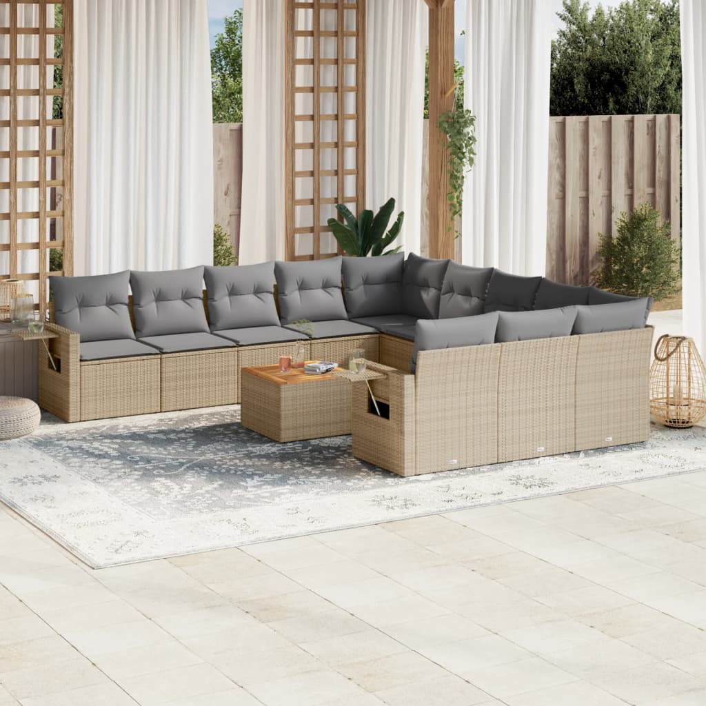 vidaXL 12-piece Lounge Set with Cushions Poly Rattan Black