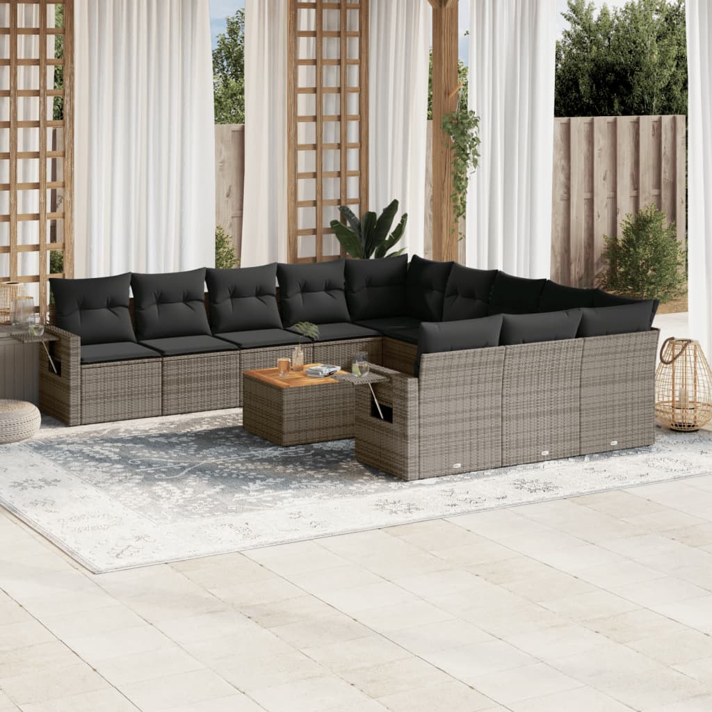 vidaXL 12-piece Lounge Set with Cushions Poly Rattan Black