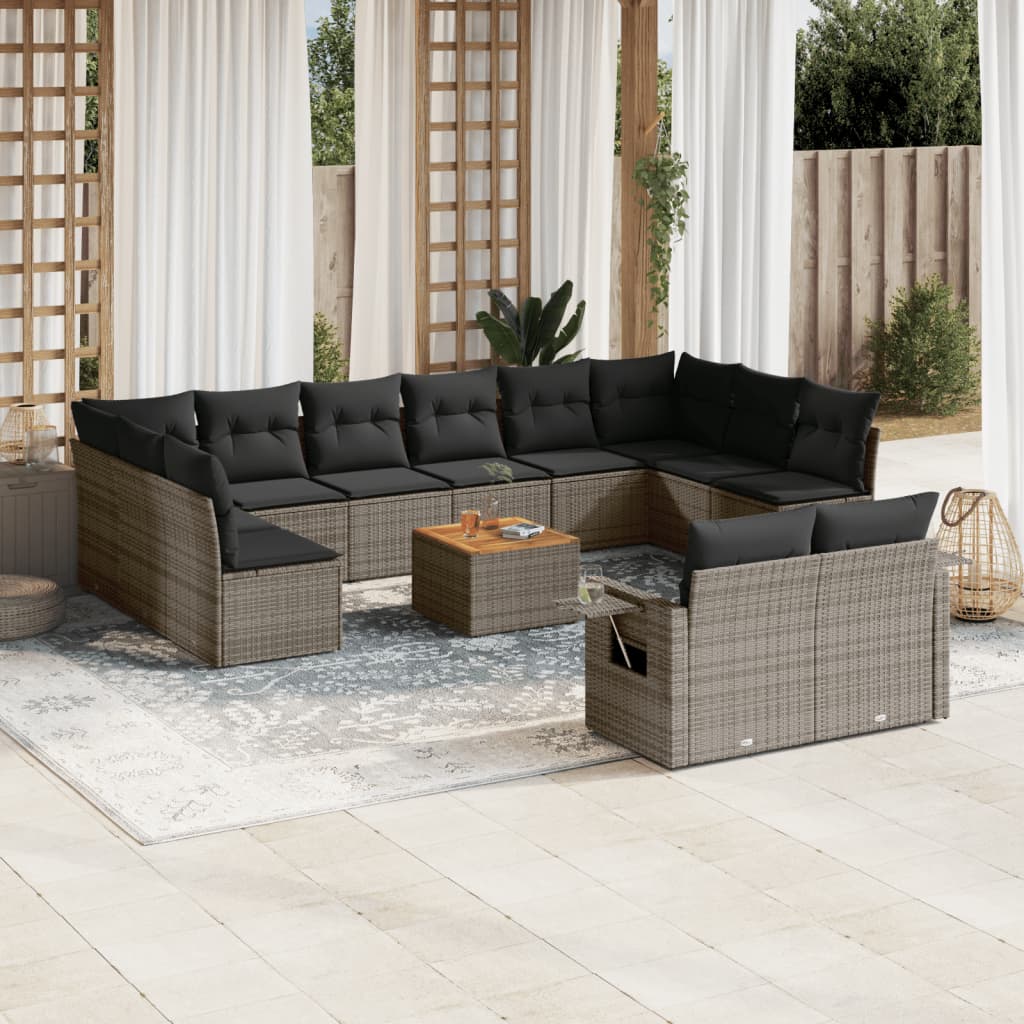 vidaXL 13-delige Loungeset met kussens poly rattan zwart