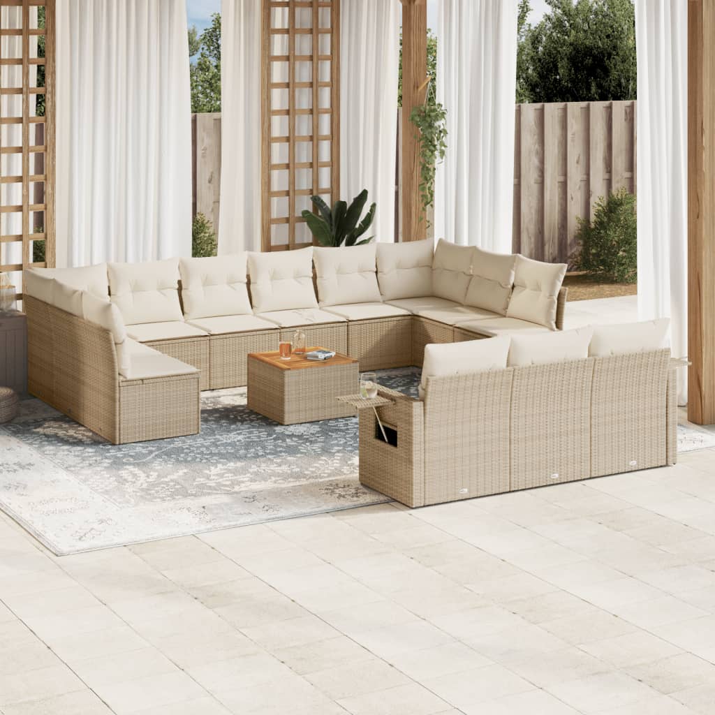 vidaXL 14-delige Loungeset met kussens poly rattan zwart