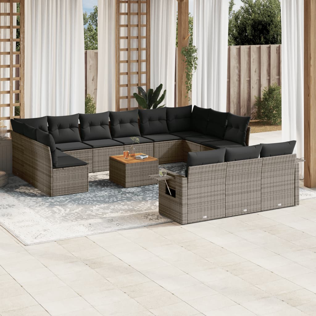 vidaXL 14-delige Loungeset met kussens poly rattan zwart