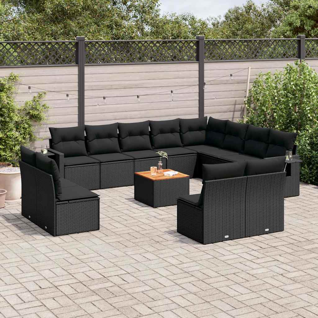 vidaXL 13-piece Lounge Set with Cushions Poly Rattan Black