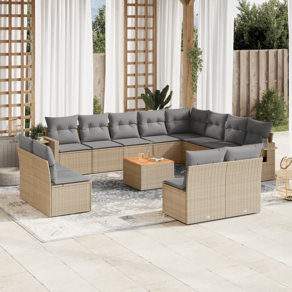 vidaXL 13-piece Lounge Set with Cushions Poly Rattan Black
