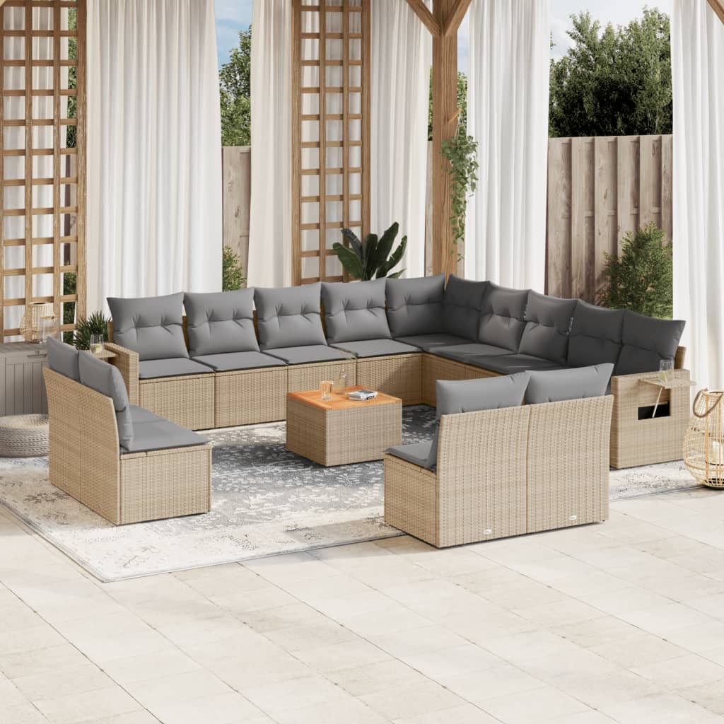 vidaXL 14-delige Loungeset met kussens poly rattan zwart