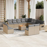 vidaXL 14-delige Loungeset met kussens poly rattan zwart