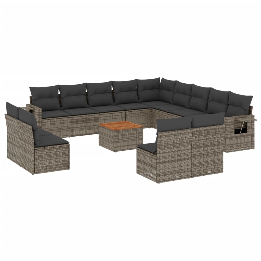 vidaXL 14-delige Loungeset met kussens poly rattan zwart