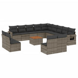 vidaXL 14-delige Loungeset met kussens poly rattan zwart