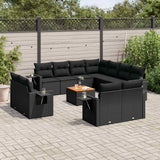 vidaXL 12-Piece Loungeset with Cushions Poly Rattan Black