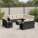 vidaXL 12-Piece Loungeset with Cushions Poly Rattan Black