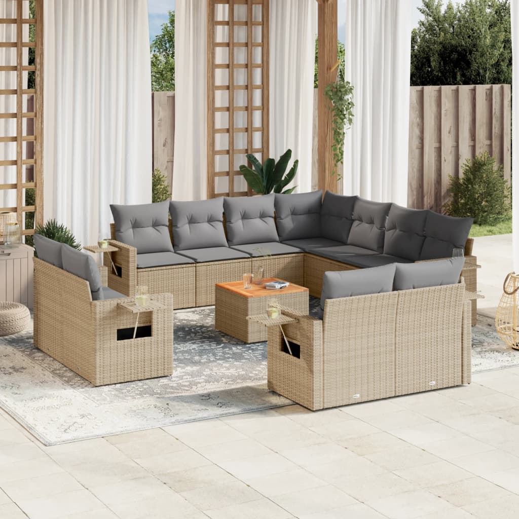 vidaXL 12-Piece Loungeset with Cushions Poly Rattan Black
