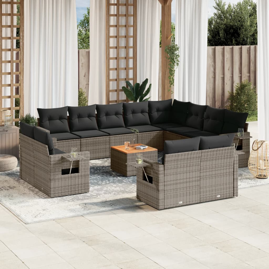 vidaXL 13-delige Loungeset met kussens poly rattan zwart