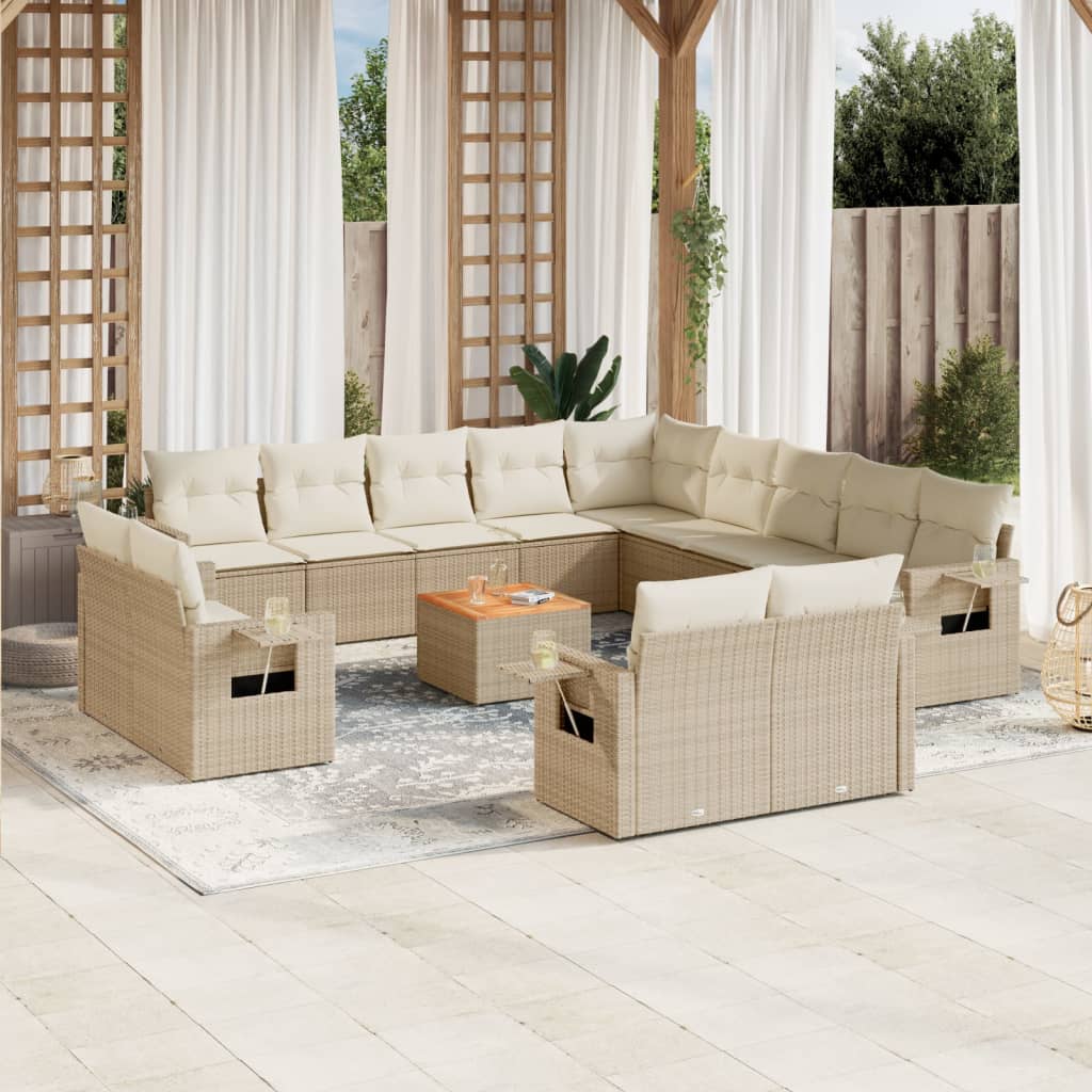 vidaXL 14-delige Loungeset met kussens poly rattan zwart