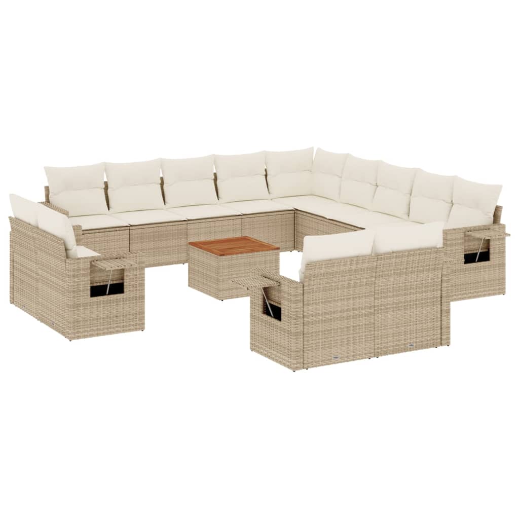 vidaXL 14-delige Loungeset met kussens poly rattan zwart