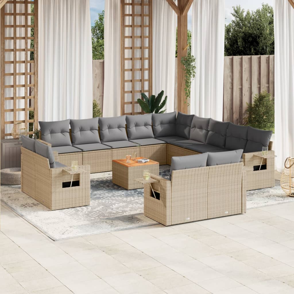 vidaXL 14-delige Loungeset met kussens poly rattan zwart