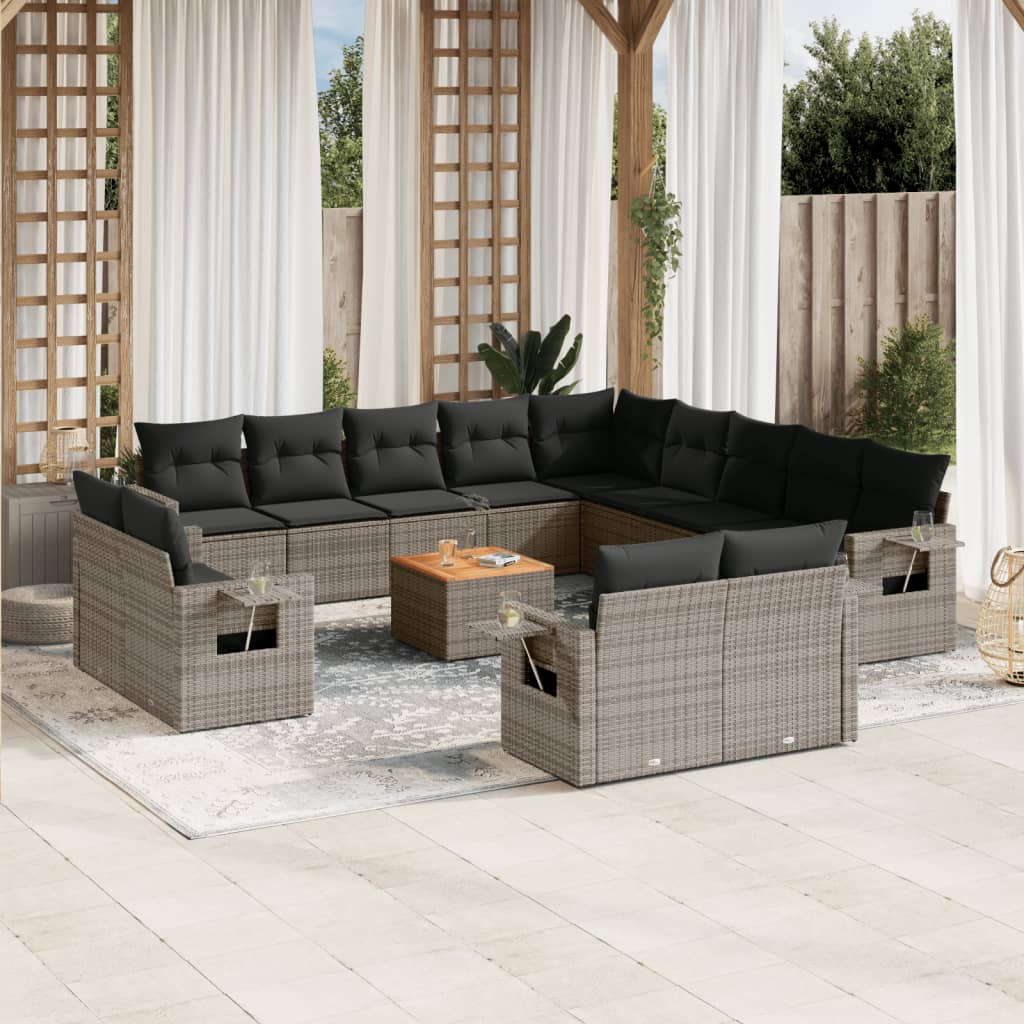 vidaXL 14-delige Loungeset met kussens poly rattan zwart