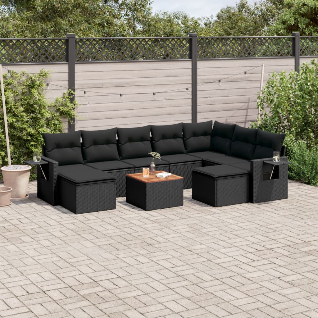 vidaXL 10-Piece Lounge Set with Cushions Poly Rattan Black
