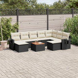 vidaXL 10-Piece Lounge Set with Cushions Poly Rattan Black