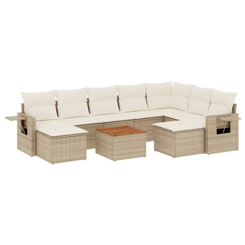 vidaXL 10-Piece Lounge Set with Cushions Poly Rattan Black