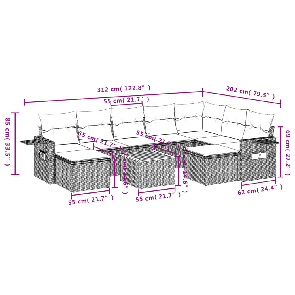 vidaXL 10-Piece Lounge Set with Cushions Poly Rattan Black
