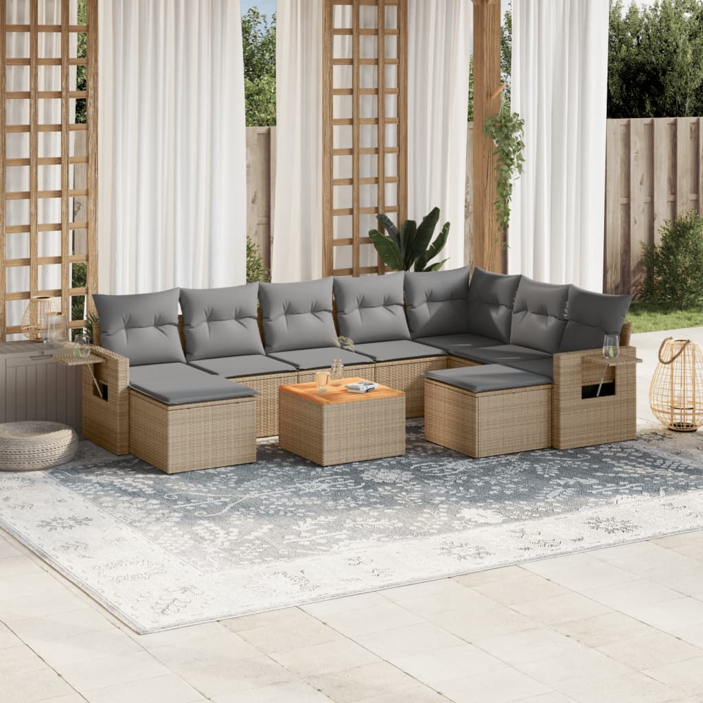 vidaXL 10-Piece Lounge Set with Cushions Poly Rattan Black