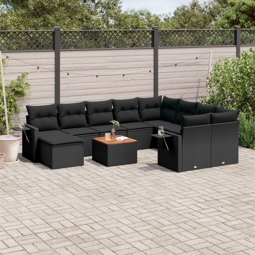 vidaXL 11-Piece Lounge Set with Cushions Poly Rattan Black