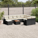 vidaXL 11-Piece Lounge Set with Cushions Poly Rattan Black