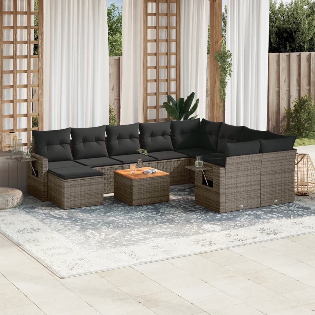 vidaXL 11-Piece Lounge Set with Cushions Poly Rattan Black