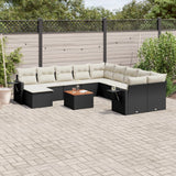 vidaXL 12-delige Loungeset met kussens poly rattan zwart