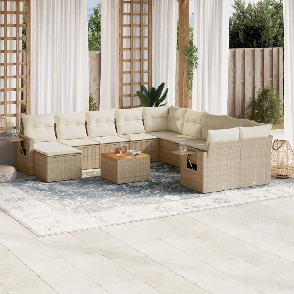 vidaXL 12-delige Loungeset met kussens poly rattan zwart
