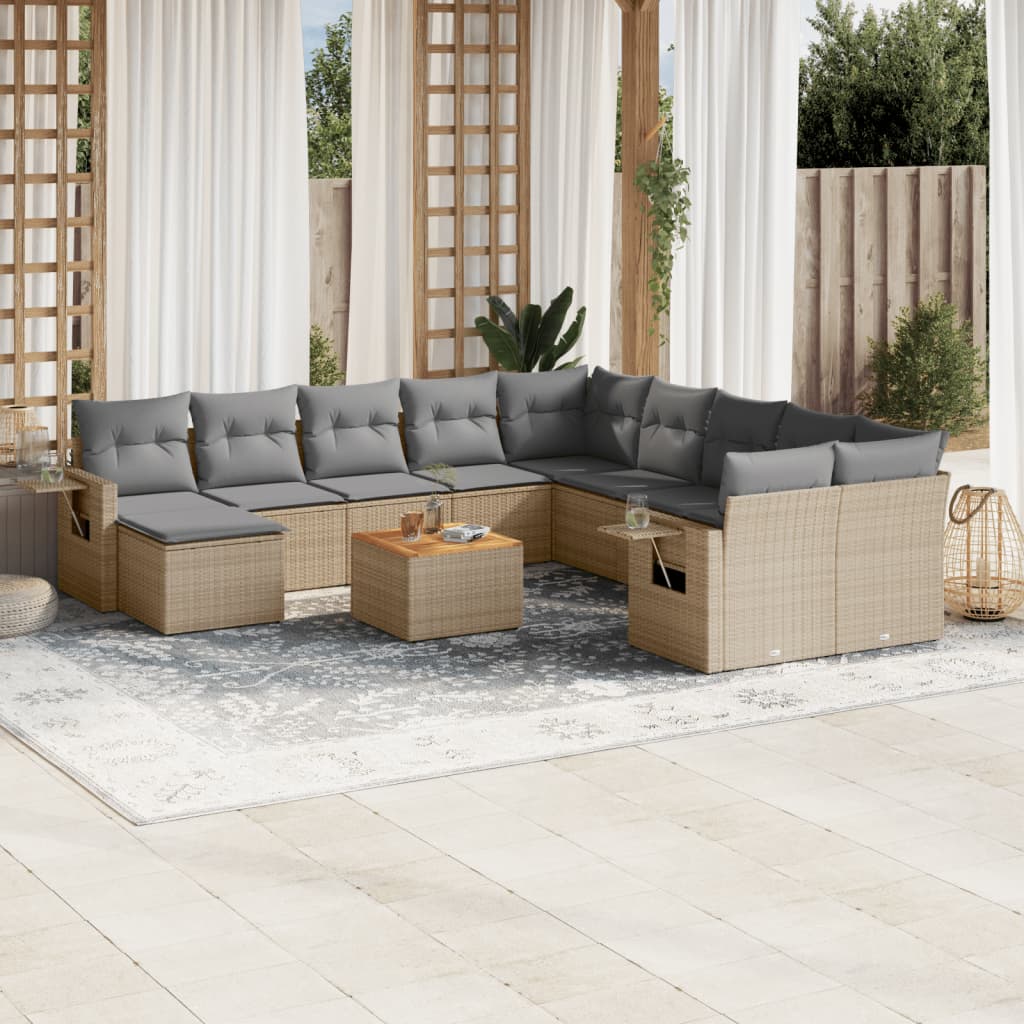 vidaXL 12-delige Loungeset met kussens poly rattan zwart