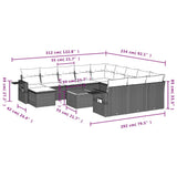 vidaXL 13-delige Loungeset met kussens poly rattan zwart