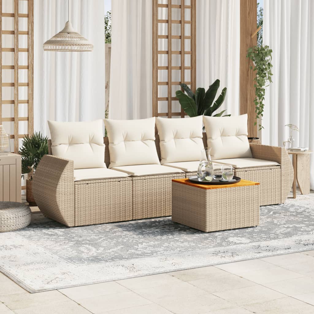 vidaXL 5-delige Loungeset met kussens poly rattan zwart