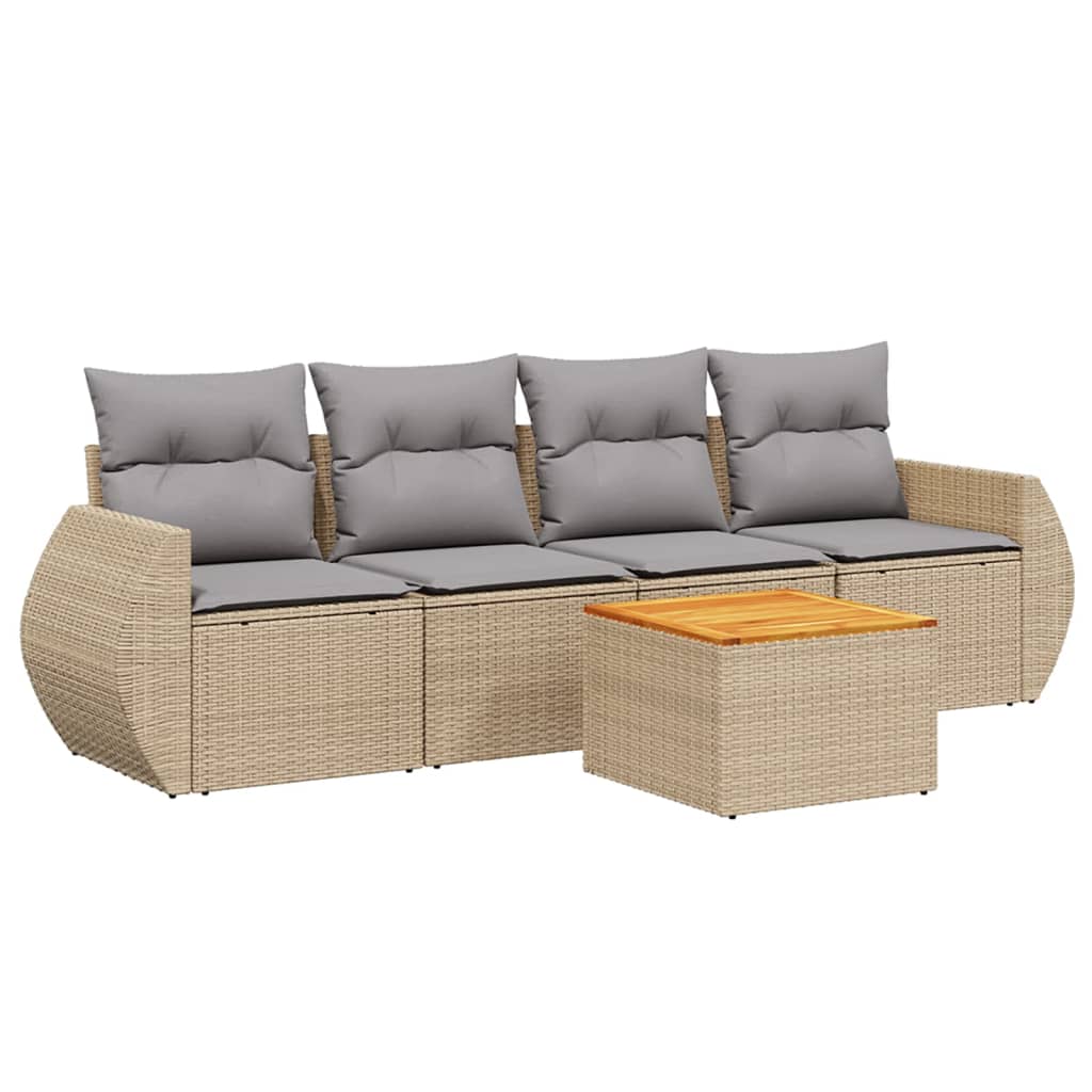 vidaXL 5-delige Loungeset met kussens poly rattan zwart