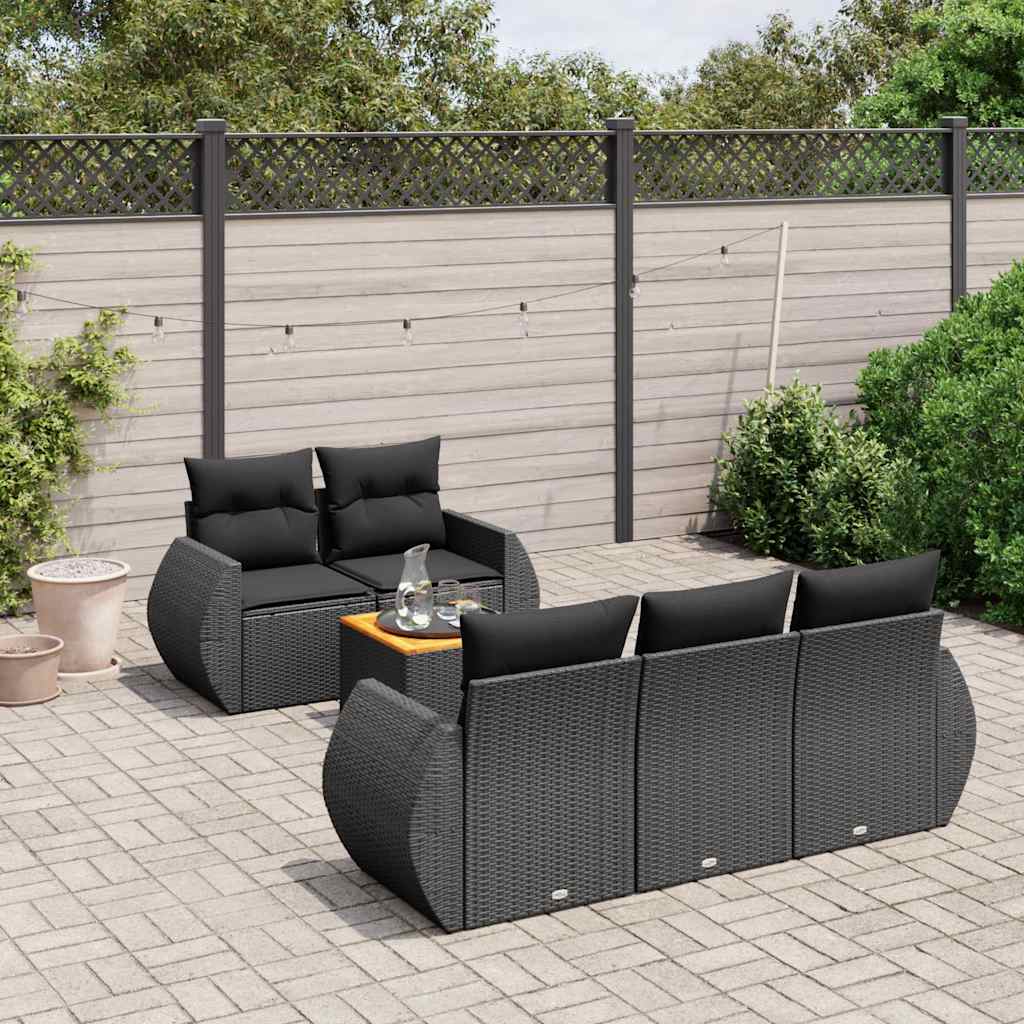 vidaXL 6-Piece Lounge Set with Cushions Poly Rattan Black