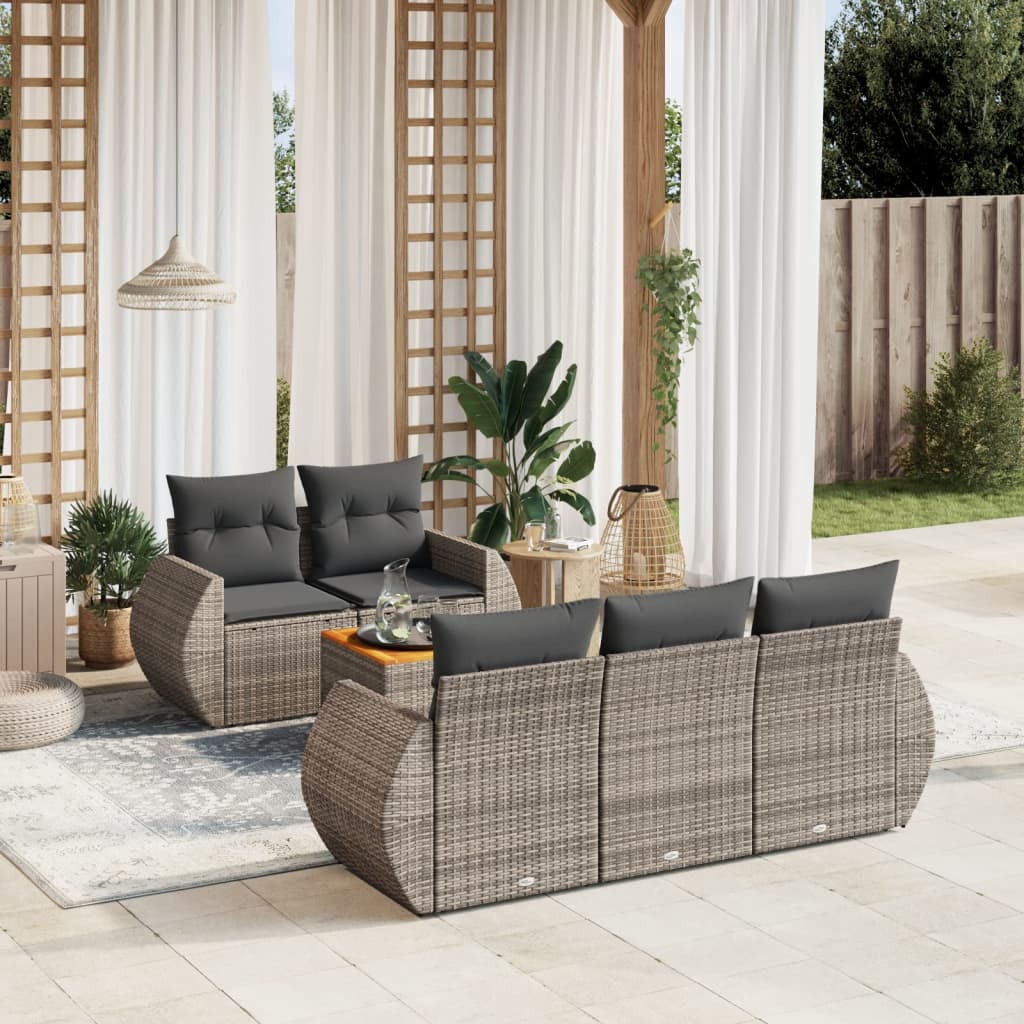 vidaXL 6-Piece Lounge Set with Cushions Poly Rattan Black