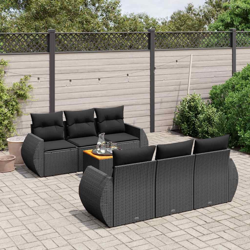 vidaXL 7-delige Loungeset met kussens poly rattan zwart