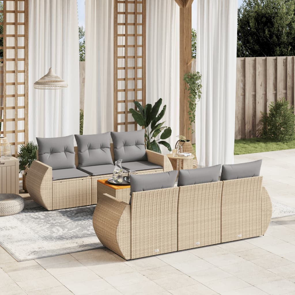 vidaXL 7-delige Loungeset met kussens poly rattan zwart