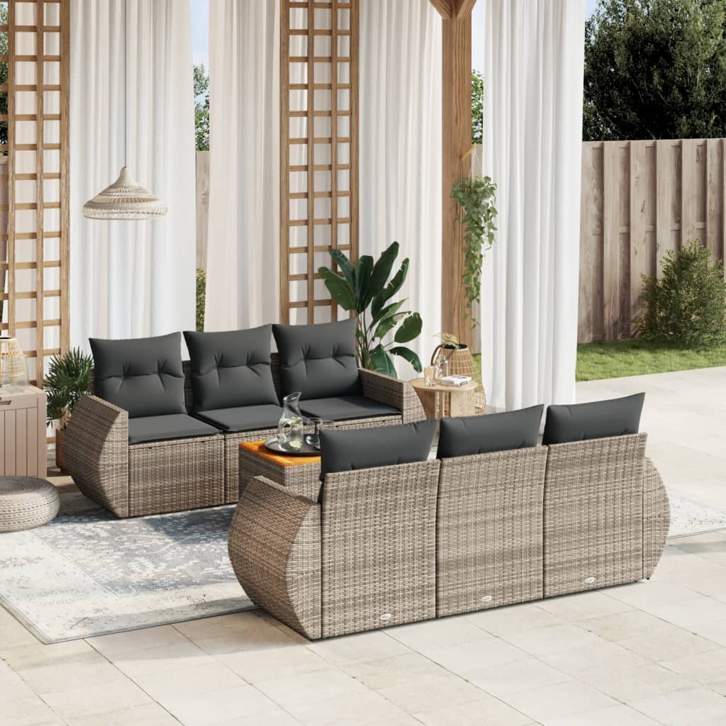 vidaXL 7-delige Loungeset met kussens poly rattan zwart