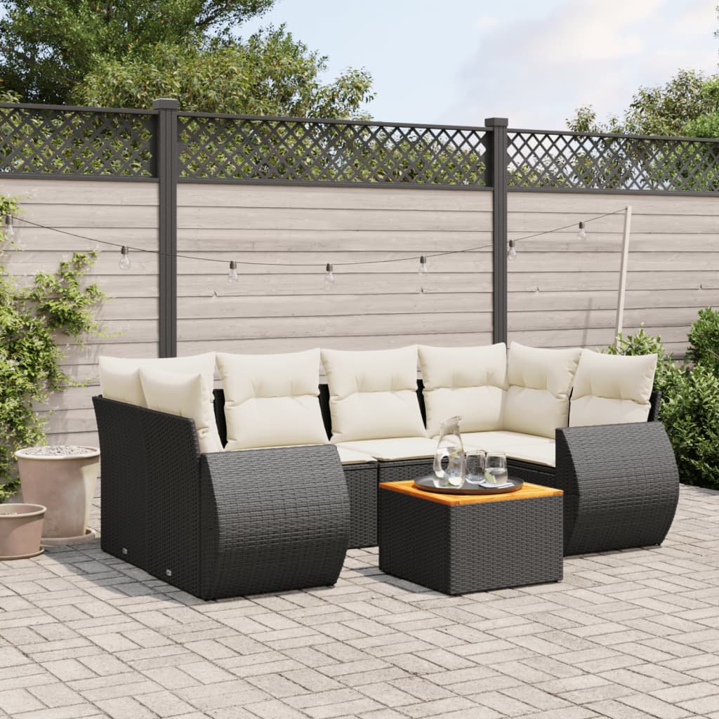 vidaXL 7-Piece Poly Rattan Lounge Set with Cushions Black