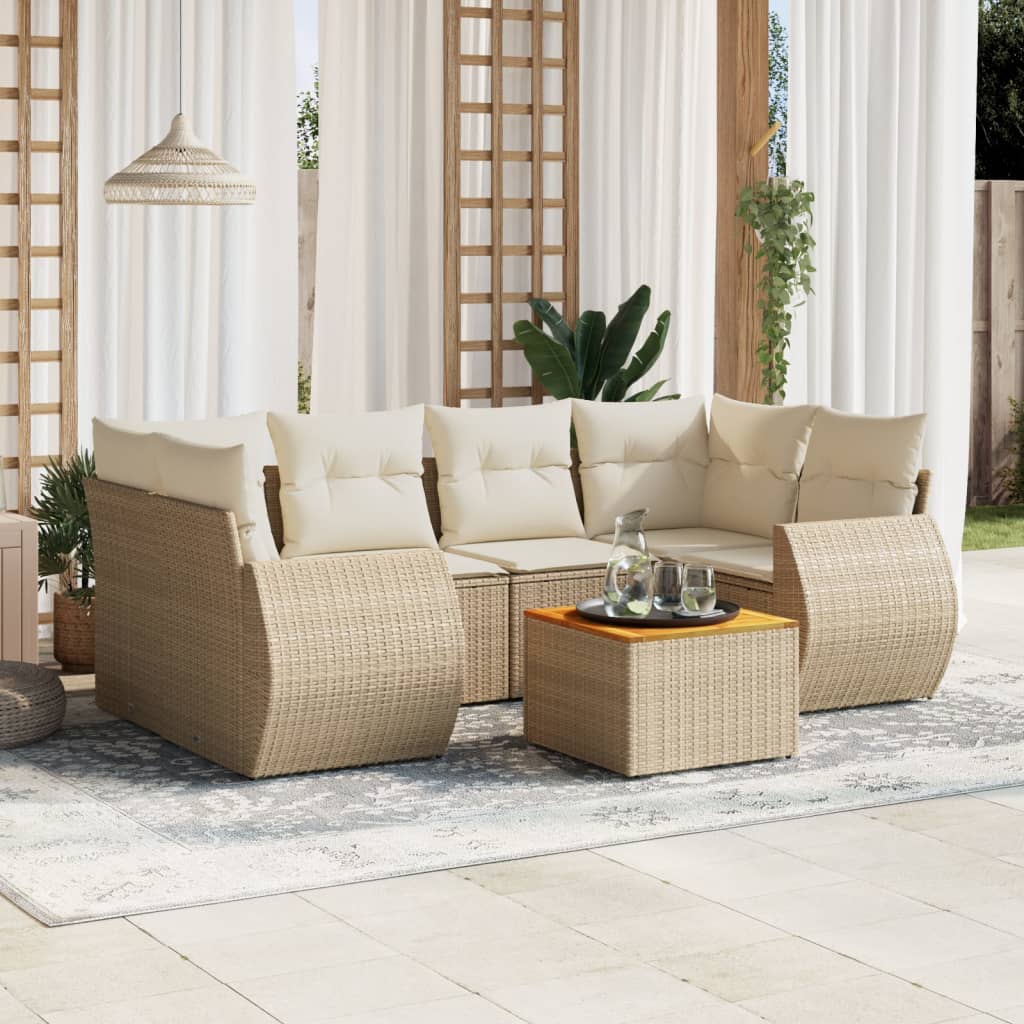 vidaXL 7-Piece Poly Rattan Lounge Set with Cushions Black