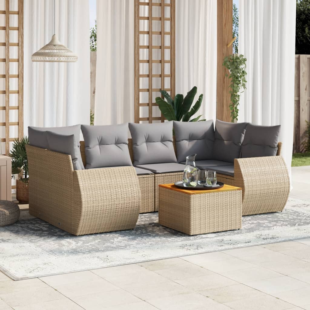 vidaXL 7-Piece Poly Rattan Lounge Set with Cushions Black