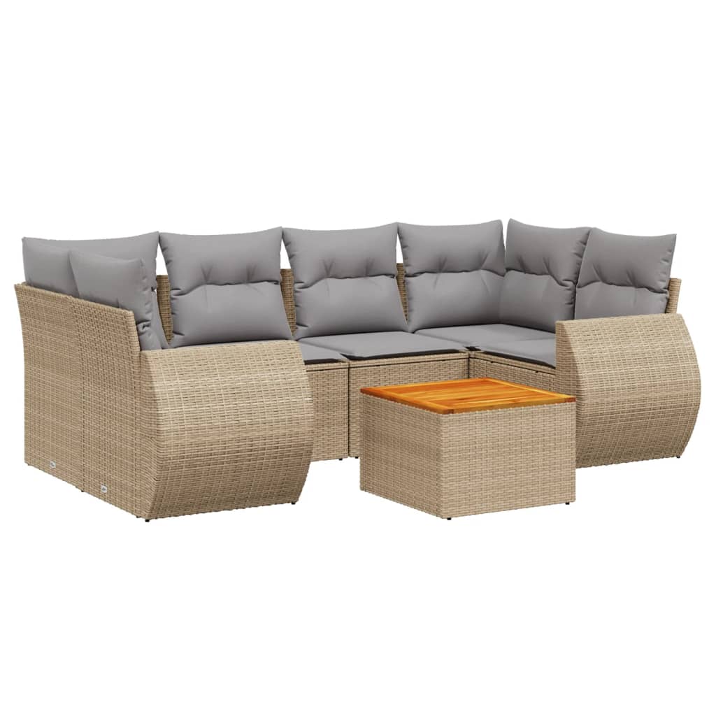 vidaXL 7-Piece Poly Rattan Lounge Set with Cushions Black