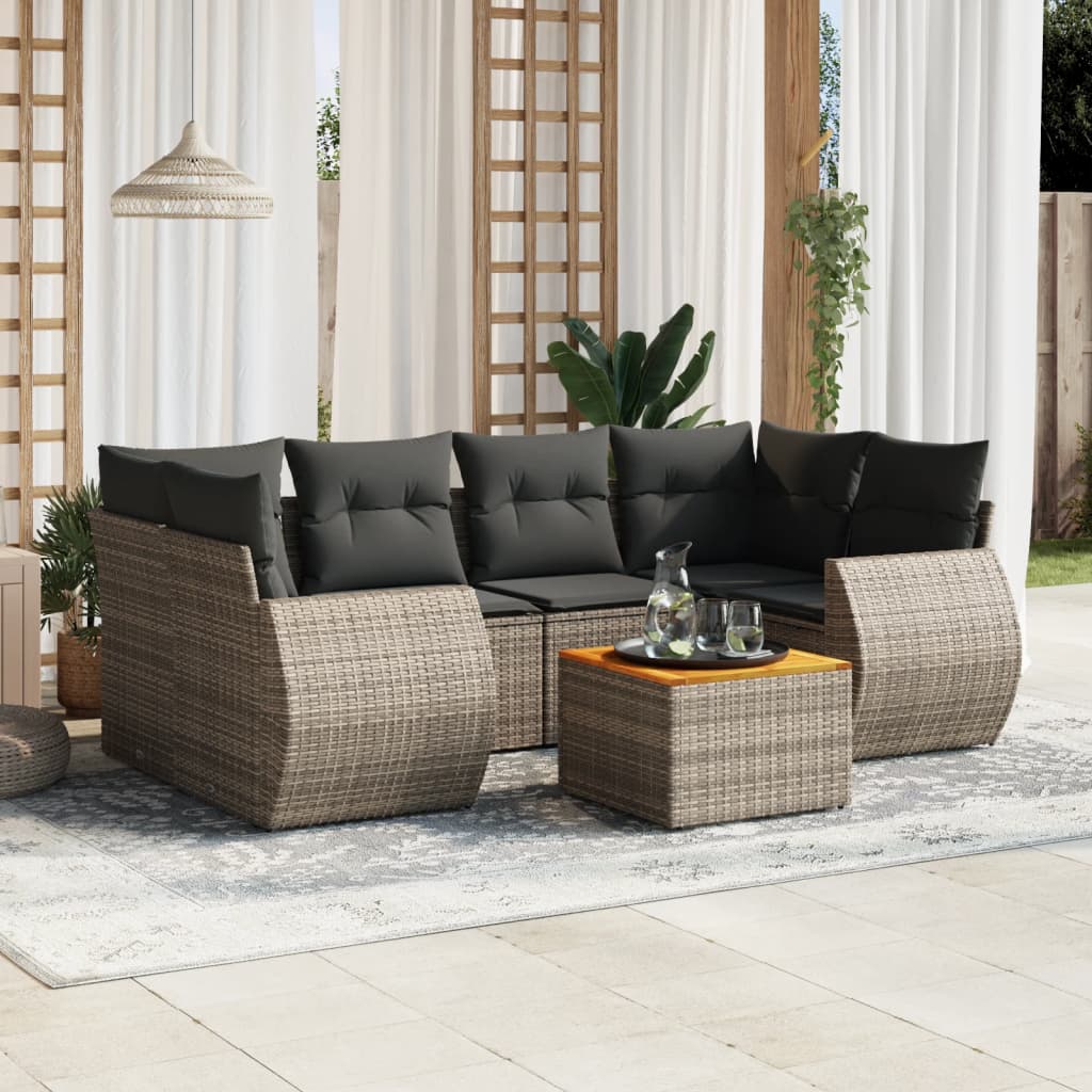 vidaXL 7-Piece Poly Rattan Lounge Set with Cushions Black