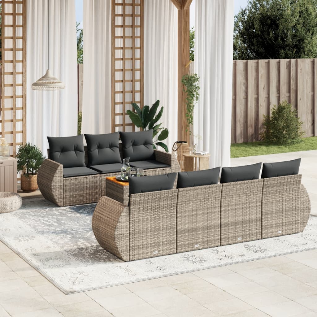 vidaXL 8-Piece Lounge Set with Cushions Poly Rattan Black