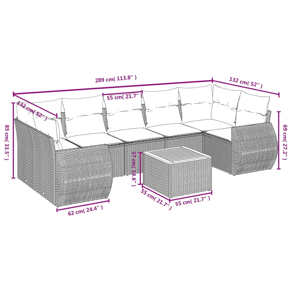 vidaXL 8-Piece Lounge Set with Cushions Poly Rattan Black