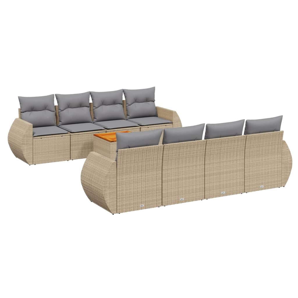 vidaXL 9-delige Loungeset met kussens poly rattan zwart