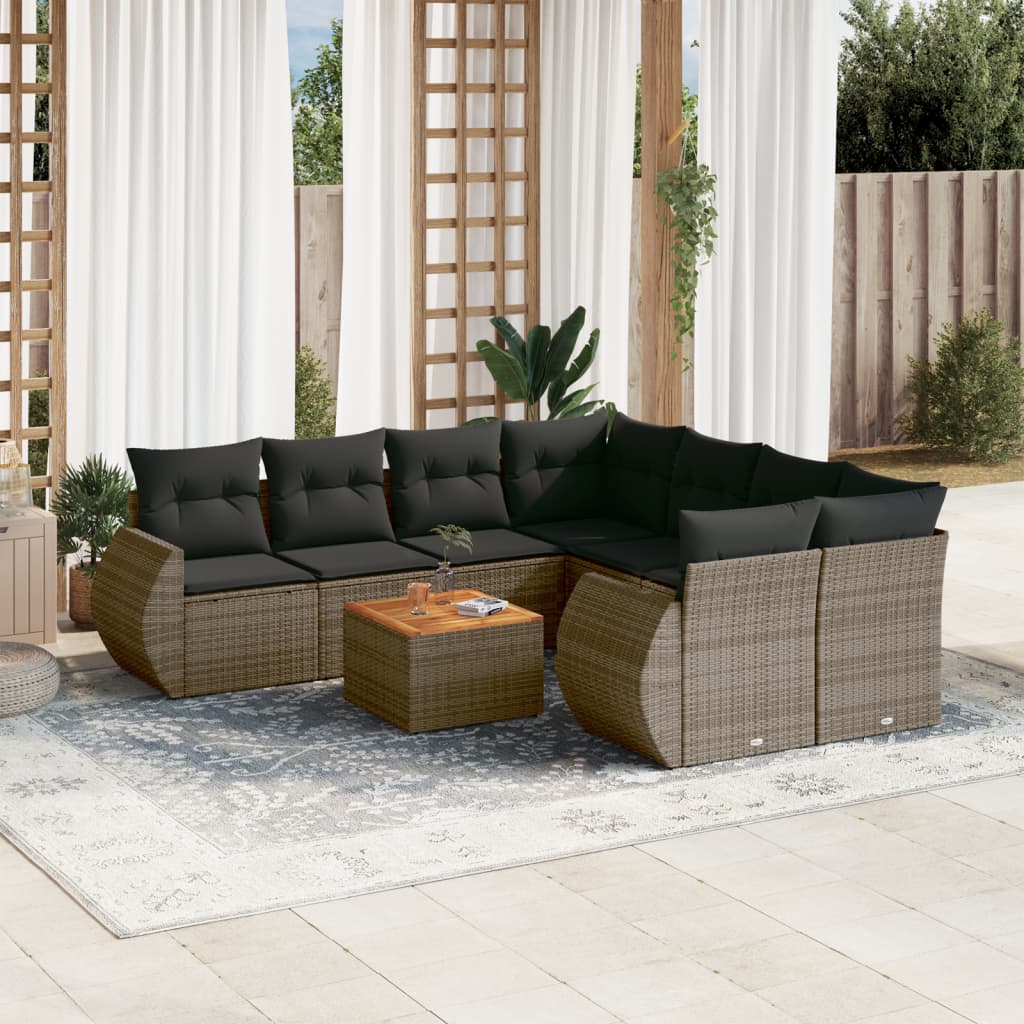vidaXL 9-delige Loungeset met kussens poly rattan zwart