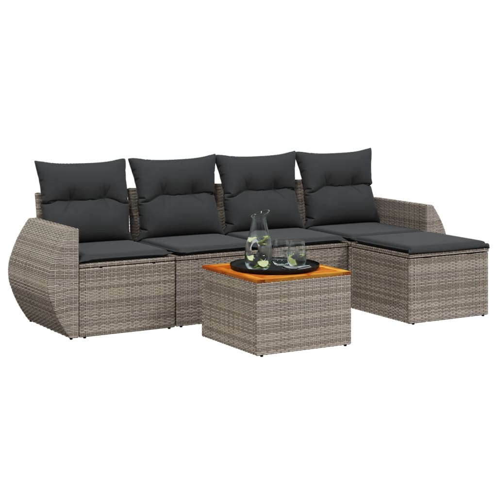 vidaXL 6-delige Loungeset met kussens poly rattan zwart