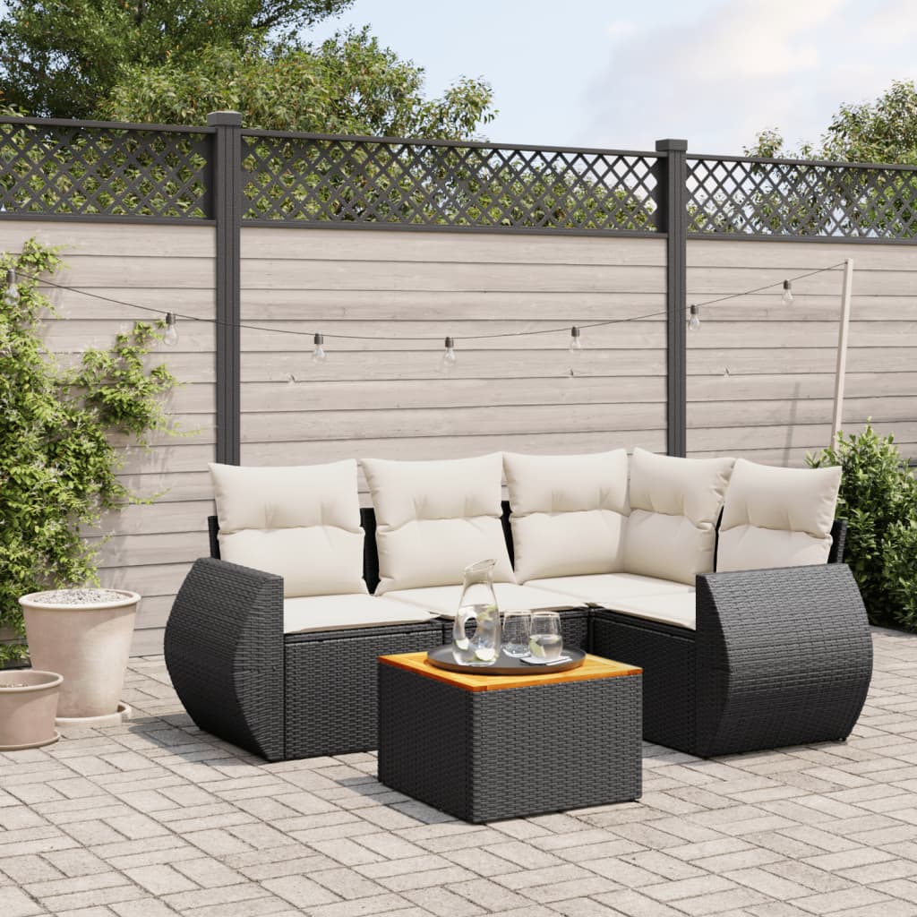 vidaXL 5-delige Loungeset met kussens poly rattan zwart