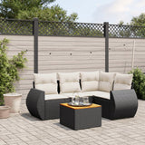 vidaXL 5-delige Loungeset met kussens poly rattan zwart